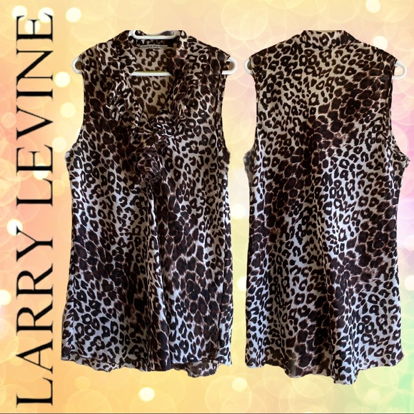 Sleeveless Leopard Ruffled Vneck w/Mandarin Collar - Picture 2 of 13